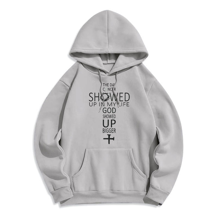 Christianartworkshop Faith – Driven God Showed Up Bigger Cancer Story Fleece-gefütterter Polyester-Kapuzenpullover - Grau - 2XL - image 3