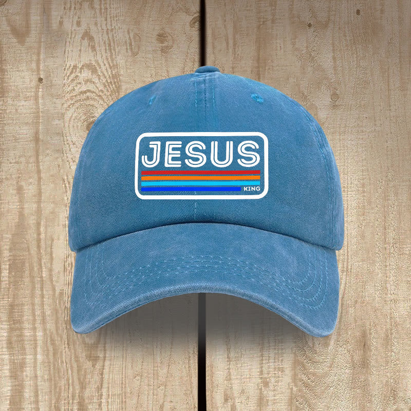 Christianartworkshop Urban Faith JESUS ​​Grafik mit Regenbogen Unisex Distressed Washed Cotton Hut - Lake Blue - image 14