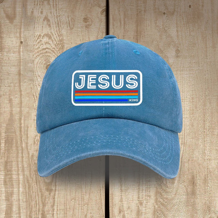 Christianartworkshop Urban Faith JESUS ​​Grafik mit Regenbogen Unisex Distressed Washed Cotton Hut - Lake Blue - image 14