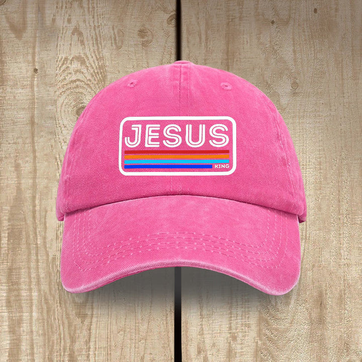 Christianartworkshop Urban Faith JESUS-Grafik mit Regenbogen, Unisex-Mütze aus gewaschener Baumwolle im Used-Look - Rose - image 13