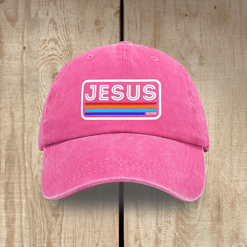 Christianartworkshop Urban Faith JESUS ​​Grafik mit Regenbogen Unisex Distressed Washed Cotton Hut - Rose - image 13