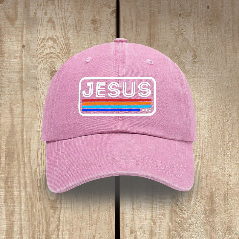 Christianartworkshop Urban Faith JESUS-Grafik mit Regenbogen, Unisex-Mütze aus gewaschener Baumwolle im Used-Look - Rosa - image 10