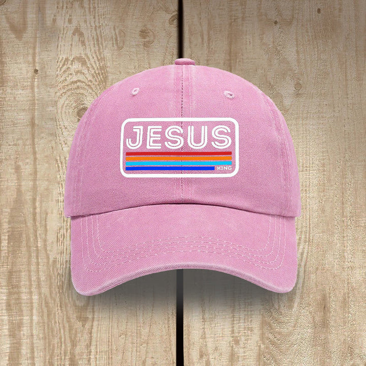 Christianartworkshop Urban Faith JESUS-Grafik mit Regenbogen, Unisex-Mütze aus gewaschener Baumwolle im Used-Look - Rosa - image 10