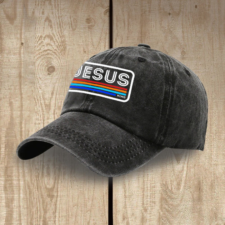 Christianartworkshop Urban Faith JESUS-Grafik mit Regenbogen, Unisex-Mütze aus gewaschener Baumwolle im Used-Look - image 3