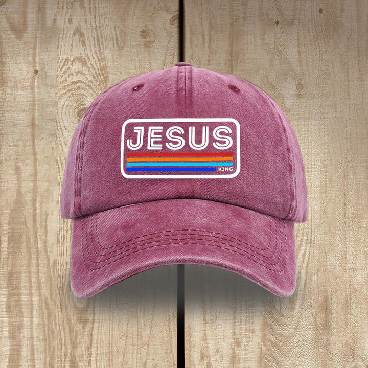 Christianartworkshop Urban Faith JESUS ​​Grafik mit Regenbogen Unisex Distressed Washed Cotton Hut - Wein - image 0