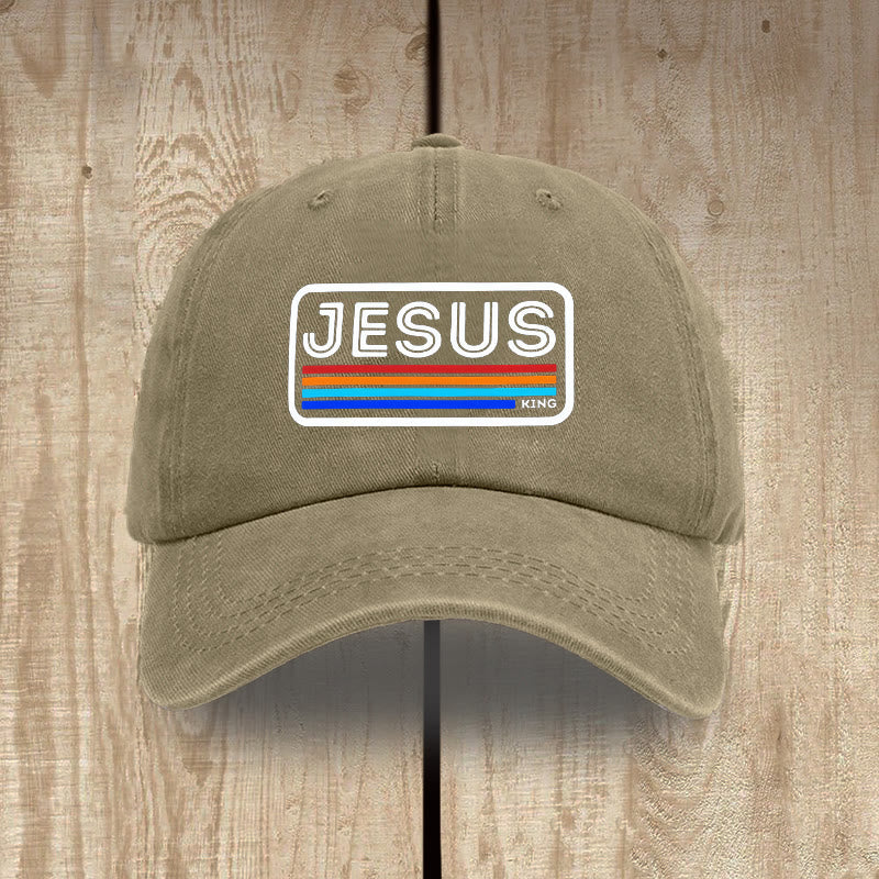 Christianartworkshop Urban Faith JESUS-Grafik mit Regenbogen, Unisex-Mütze aus gewaschener Baumwolle im Used-Look - Khaki - image 7