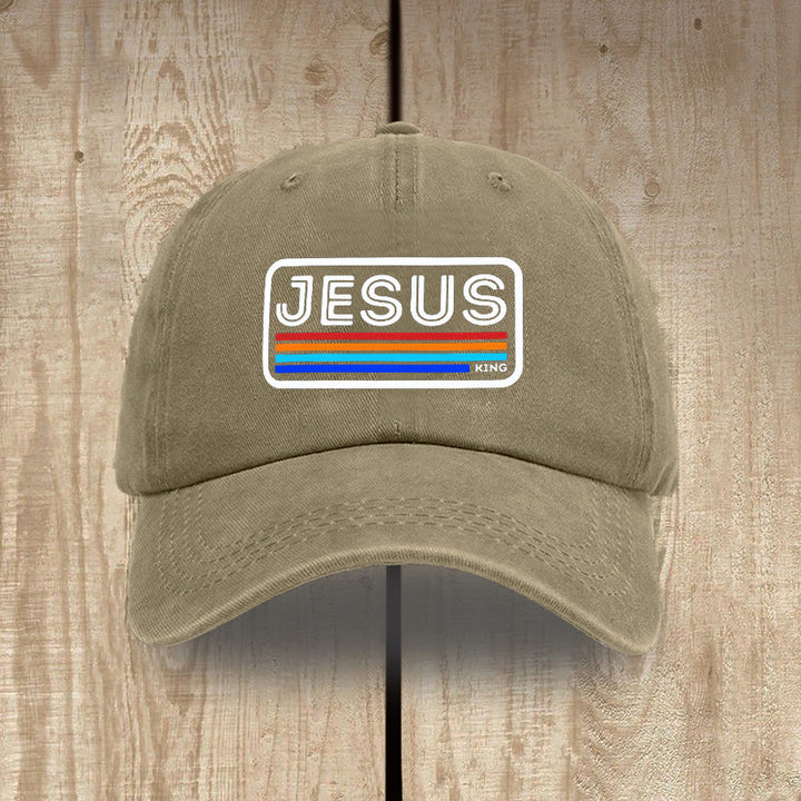 Christianartworkshop Urban Faith JESUS-Grafik mit Regenbogen, Unisex-Mütze aus gewaschener Baumwolle im Used-Look - Khaki - image 7