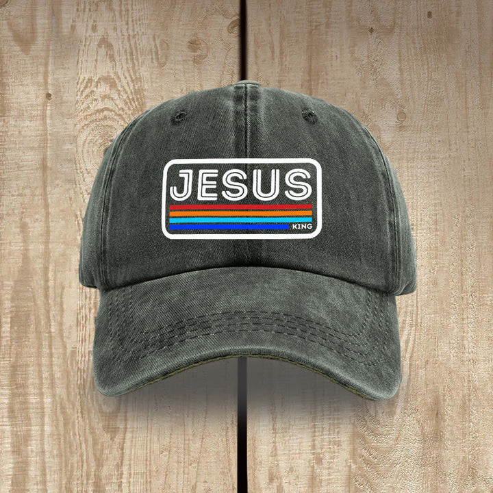 Christianartworkshop Urban Faith JESUS ​​Grafik mit Regenbogen Unisex Distressed Washed Cotton Hut - Graugrün - image 8