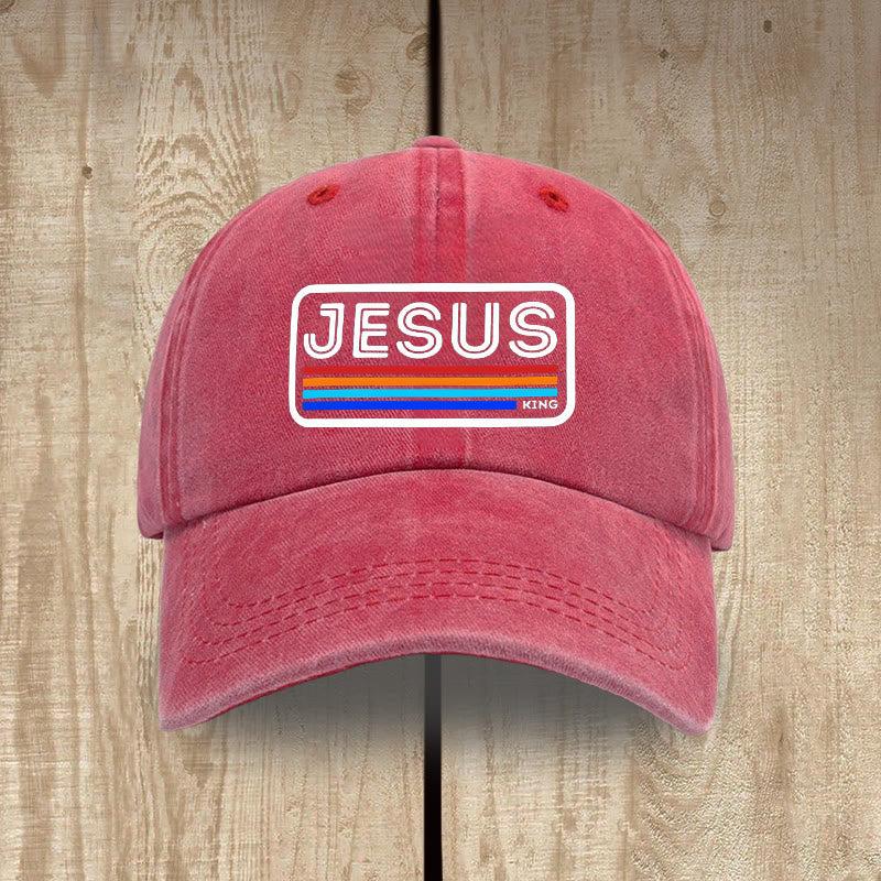 Christianartworkshop Urban Faith JESUS-Grafik mit Regenbogen, Unisex-Mütze aus gewaschener Baumwolle im Used-Look - Rot - image 16