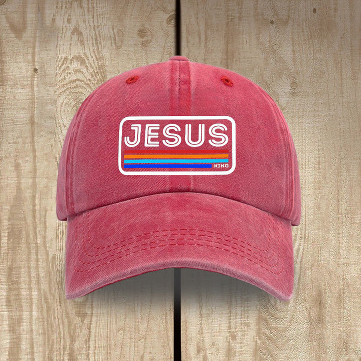 Christianartworkshop Urban Faith JESUS-Grafik mit Regenbogen, Unisex-Mütze aus gewaschener Baumwolle im Used-Look - Rot - image 16