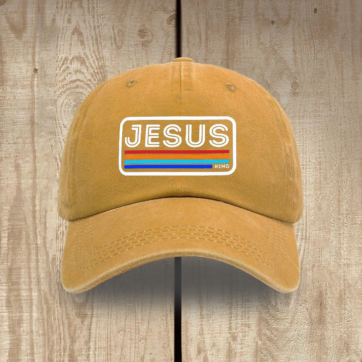 Christianartworkshop Urban Faith JESUS-Grafik mit Regenbogen, Unisex-Mütze aus gewaschener Baumwolle im Used-Look - Gelb - image 15