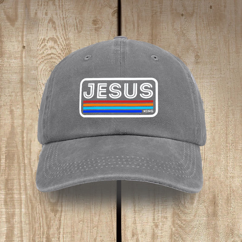 Christianartworkshop Urban Faith JESUS-Grafik mit Regenbogen, Unisex-Mütze aus gewaschener Baumwolle im Used-Look - Grau - image 9