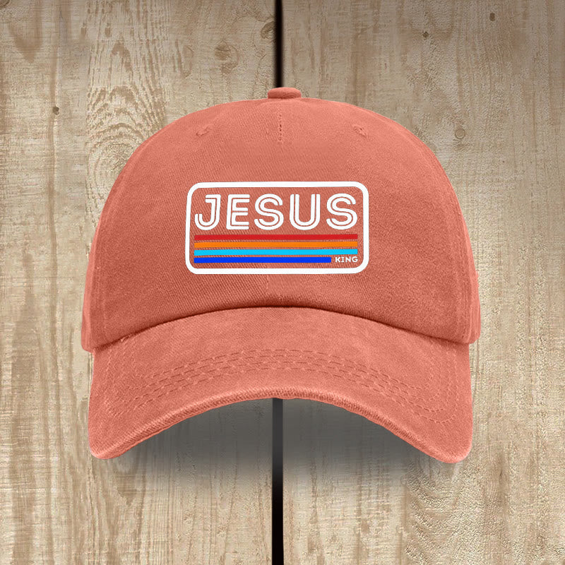 Christianartworkshop Urban Faith JESUS-Grafik mit Regenbogen, Unisex-Mütze aus gewaschener Baumwolle im Used-Look - Orange Rot - image 11