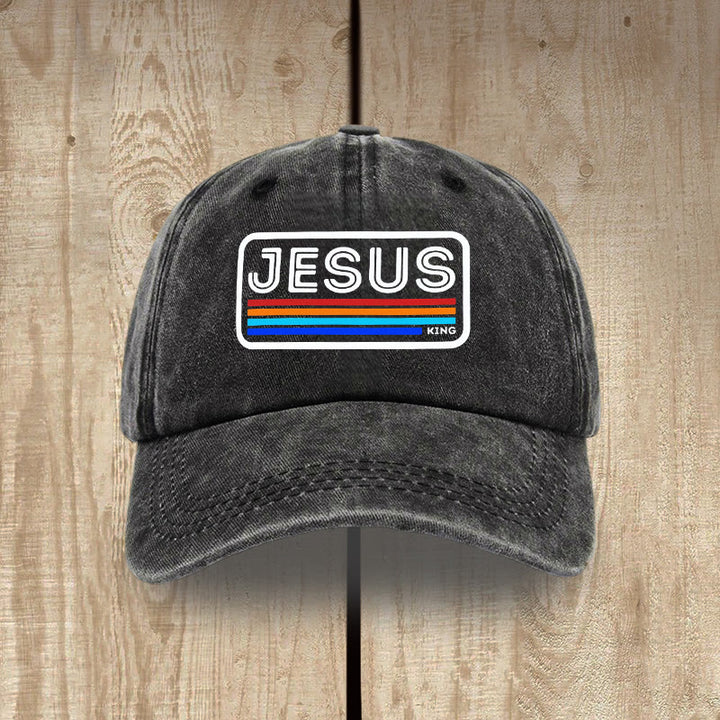 Christianartworkshop Urban Faith JESUS-Grafik mit Regenbogen, Unisex-Mütze aus gewaschener Baumwolle im Used-Look - Schwarz - image 2