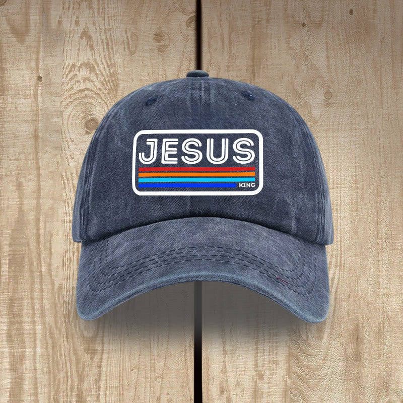 Christianartworkshop Urban Faith JESUS-Grafik mit Regenbogen, Unisex-Mütze aus gewaschener Baumwolle im Used-Look - Marineblau - image 6