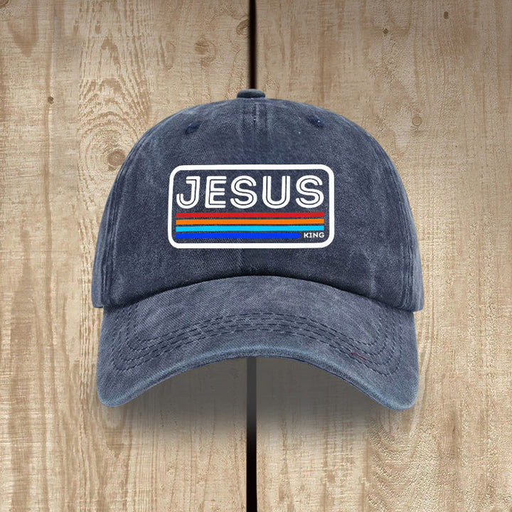 Christianartworkshop Urban Faith JESUS-Grafik mit Regenbogen, Unisex-Mütze aus gewaschener Baumwolle im Used-Look - Marineblau - image 6