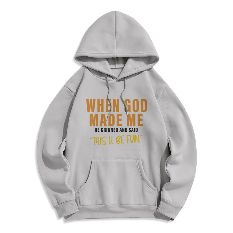 Christianartworkshop Fun – Gefüllter Kapuzenpullover aus Polyester mit Fleecefutter „God's Creation of Me“ - Grau - 2XL - image 3