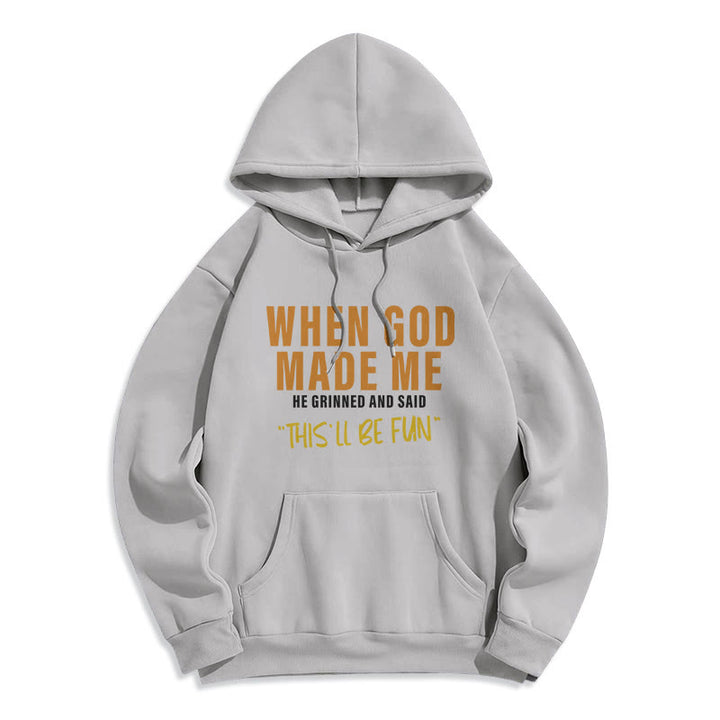 Christianartworkshop Fun – Gefüllter Kapuzenpullover aus Polyester mit Fleecefutter „God's Creation of Me“ - Grau - 2XL - image 3