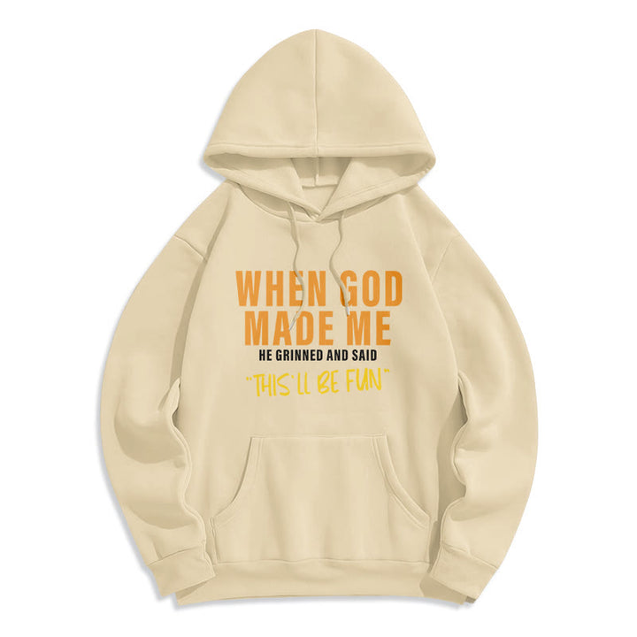 Christianartworkshop Fun – Gefüllter Kapuzenpullover aus Polyester mit Fleecefutter „God's Creation of Me“ - Beige - 2XL - image 5