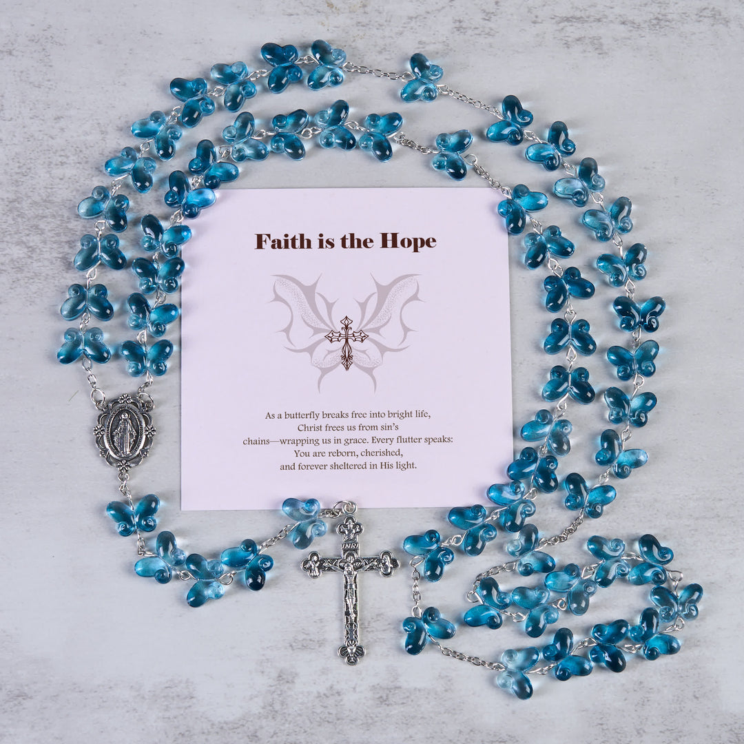 Christianartworkshop Glaube ist die Hoffnung: Flügel der Hingabe, schimmerndes blaues Schmetterlings-Gebetsarmband, Tier-Rosenkranz - Glaube ist die Hoffnung - image 0