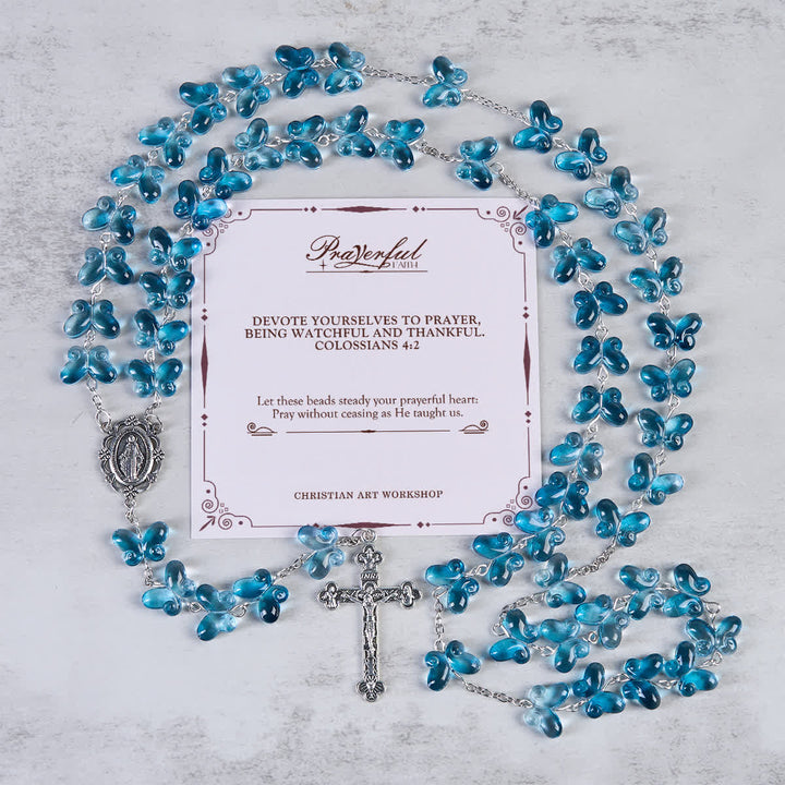 Christianartworkshop Glaube ist die Hoffnung: Flügel der Hingabe, schimmerndes blaues Schmetterlings-Gebetsarmband, Tier-Rosenkranz - GEBETSVOLLER GLAUBE - image 2