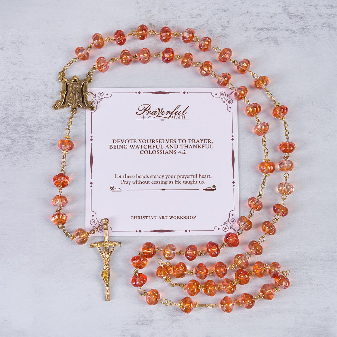 Christianartworkshop GEBETSVOLLER GLAUBE: Rosenkranz aus heiligen Kürbisperlen mit Wundertätiger Medaille und Kreuz - GEBETSVOLLER GLAUBE - image 0