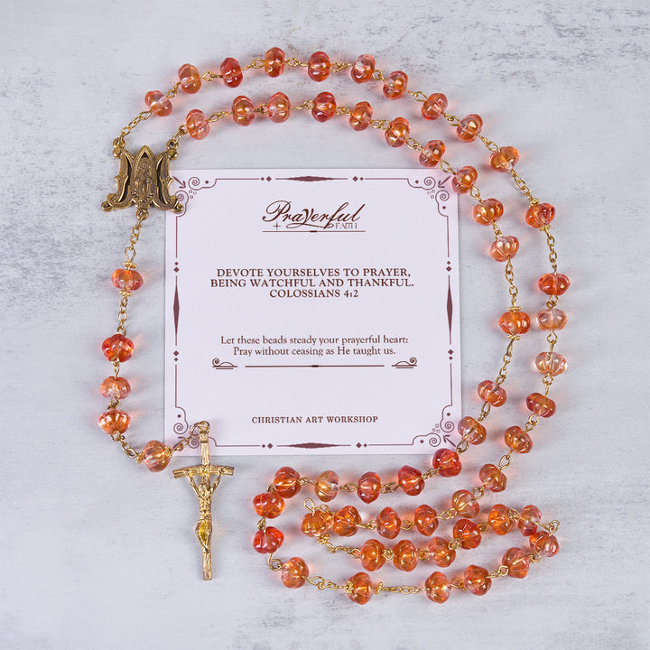 Christianartworkshop GEBETSVOLLER GLAUBE: Rosenkranz aus heiligen Kürbisperlen mit Wundertätiger Medaille und Kreuz - GEBETSVOLLER GLAUBE - image 0