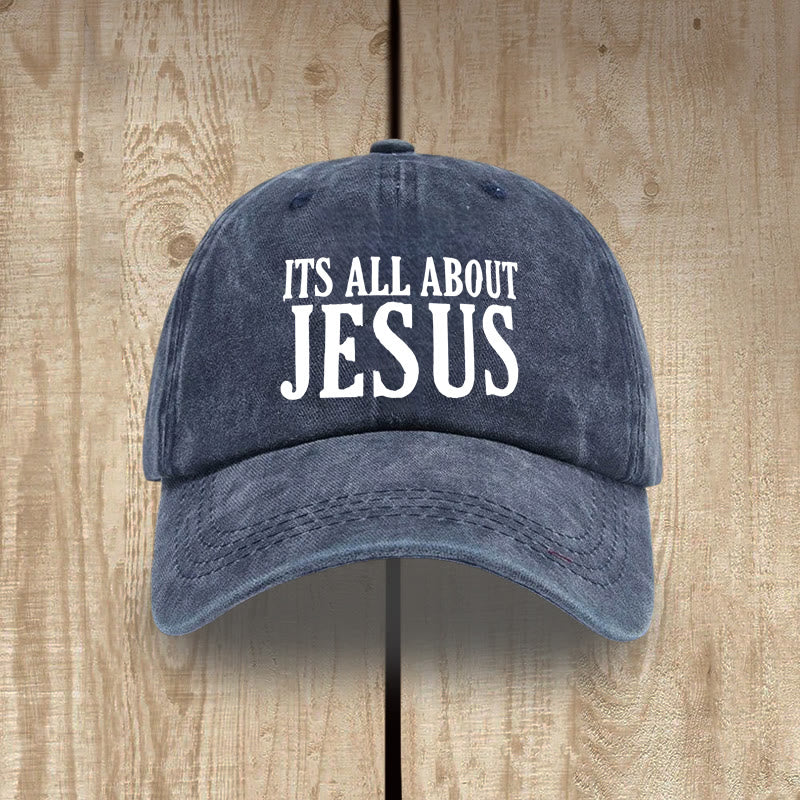 Christianartworkshop Heritage Style „It's All About Jesus“ Unisex-Mütze aus gewaschener Baumwolle im Used-Look - Marineblau - image 0