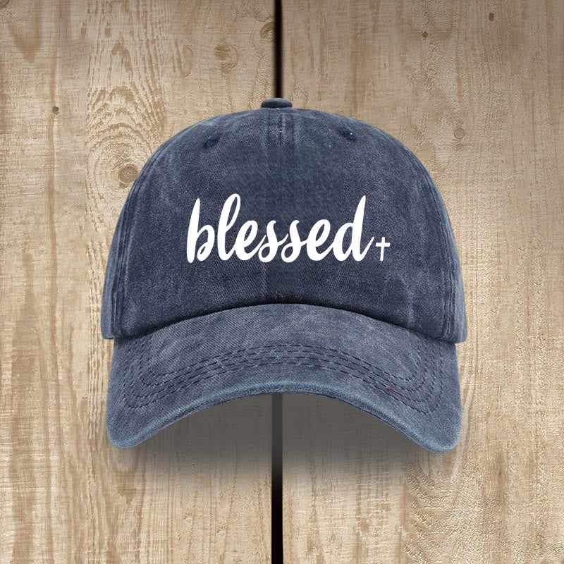 Christianartworkshop Streetwear Style Blessed Unisex Distressed Washed Cotton Hat - Marineblau - image 9