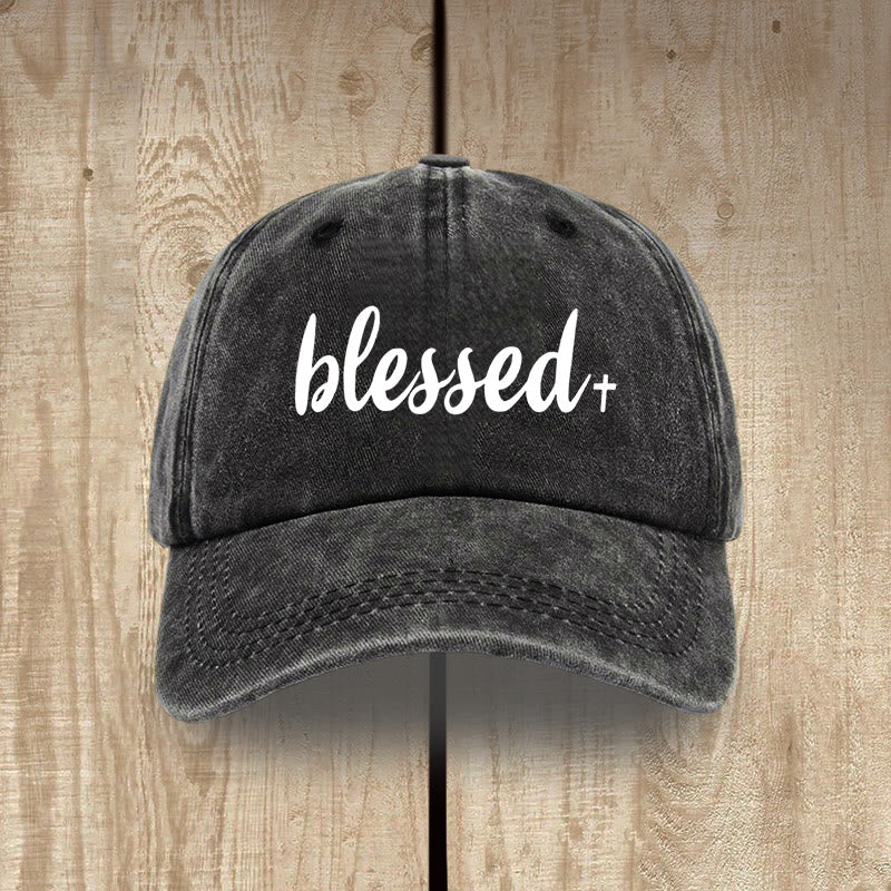 Christianartworkshop Streetwear Style Blessed Unisex Distressed Washed Cotton Hat - Schwarz - image 0