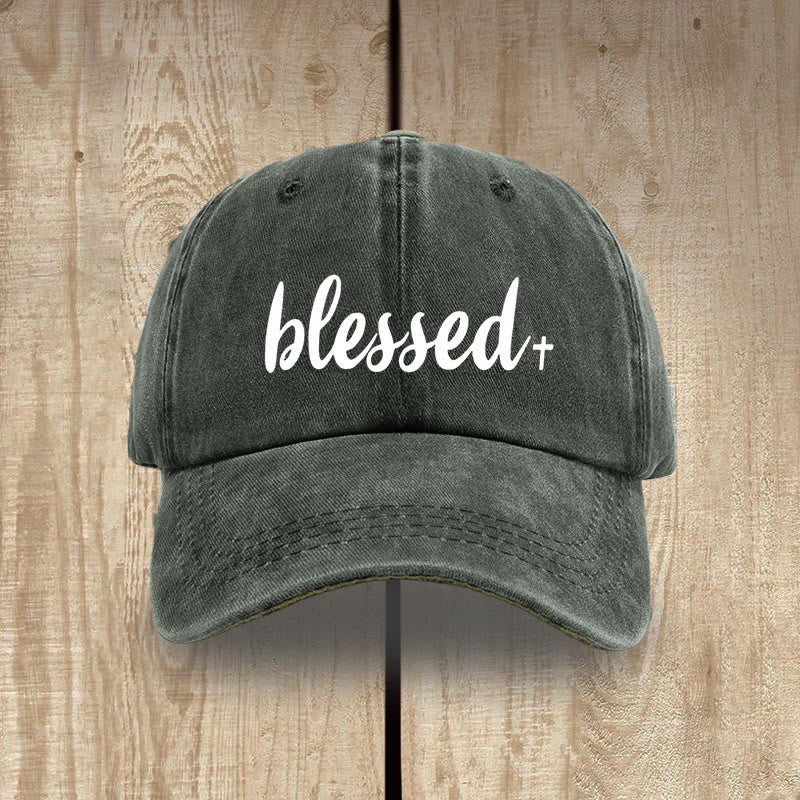 Christianartworkshop Streetwear Style Blessed Unisex Distressed Washed Cotton Hat - Graugrün - image 6