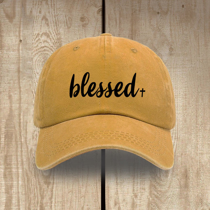 Christianartworkshop Streetwear Style Blessed Unisex Distressed Washed Cotton Hat - Gelb - image 16