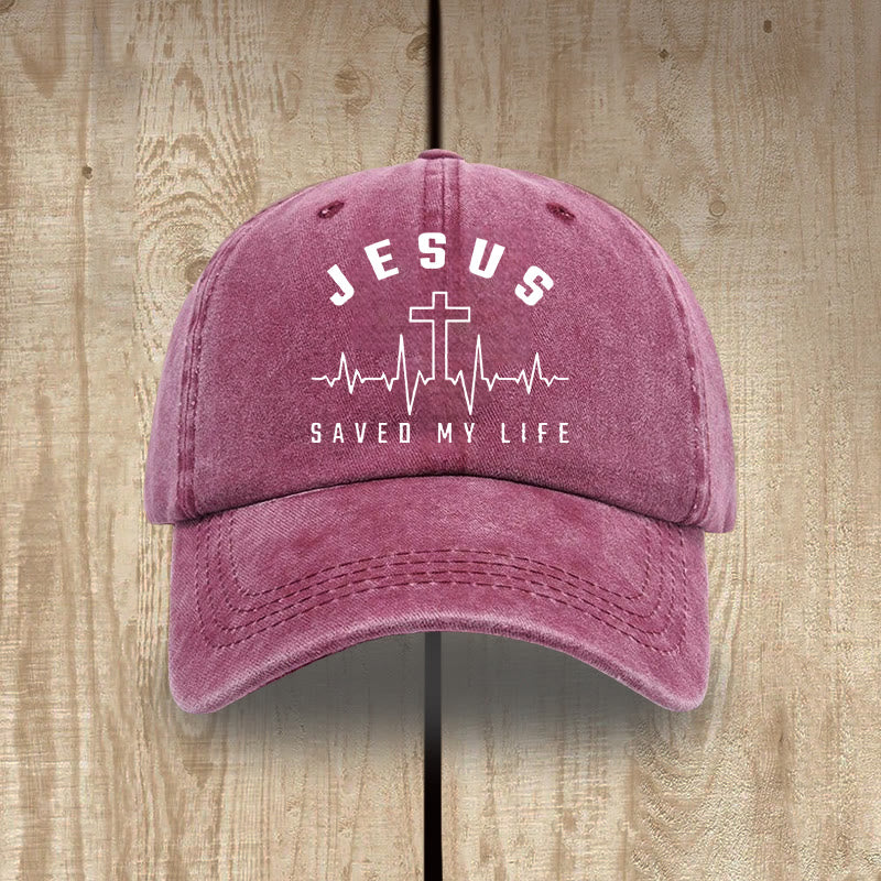 Christianartworkshop „Jesus Saved My Life and Heartbeat Graphic“ Unisex-Mütze aus gewaschener Baumwolle im Used-Look - Wein - image 12