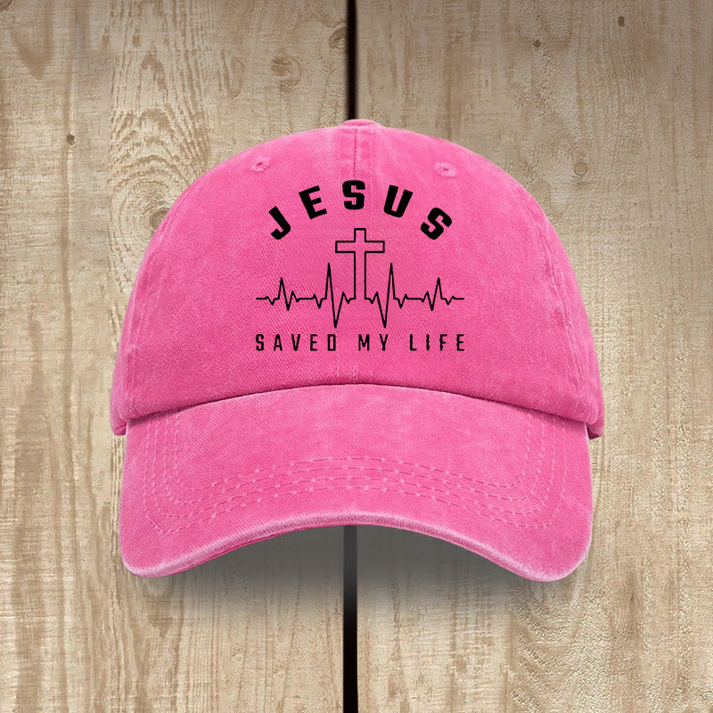 Christianartworkshop „Jesus Saved My Life and Heartbeat Graphic“ Unisex-Mütze aus gewaschener Baumwolle im Used-Look - Rose - image 13