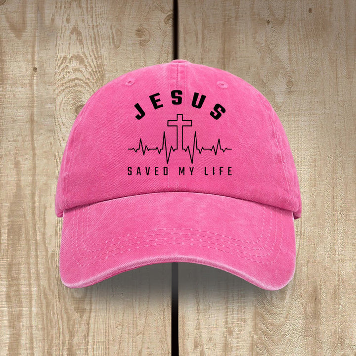 Christianartworkshop „Jesus Saved My Life and Heartbeat Graphic“ Unisex-Mütze aus gewaschener Baumwolle im Used-Look - Rose - image 13