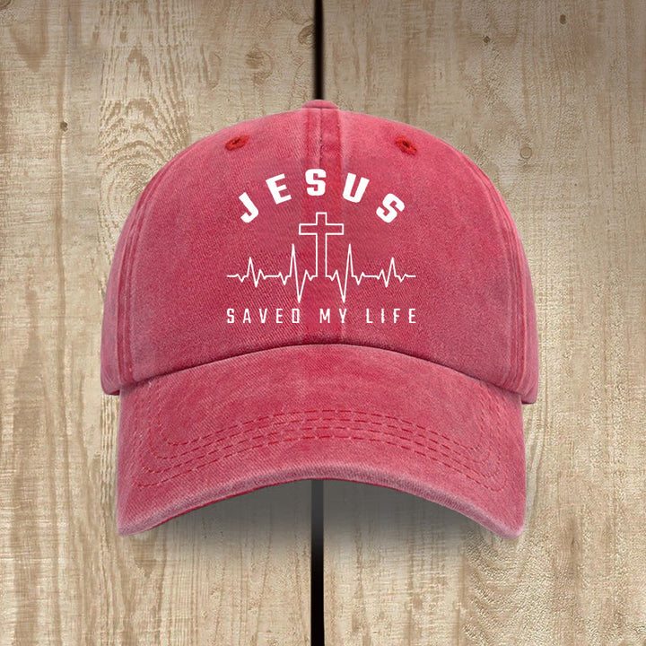 Christianartworkshop Unisex-Mütze aus gewaschener Baumwolle mit der Grafik „Jesus Saved My Life and Heartbeat“ - Rot - image 0
