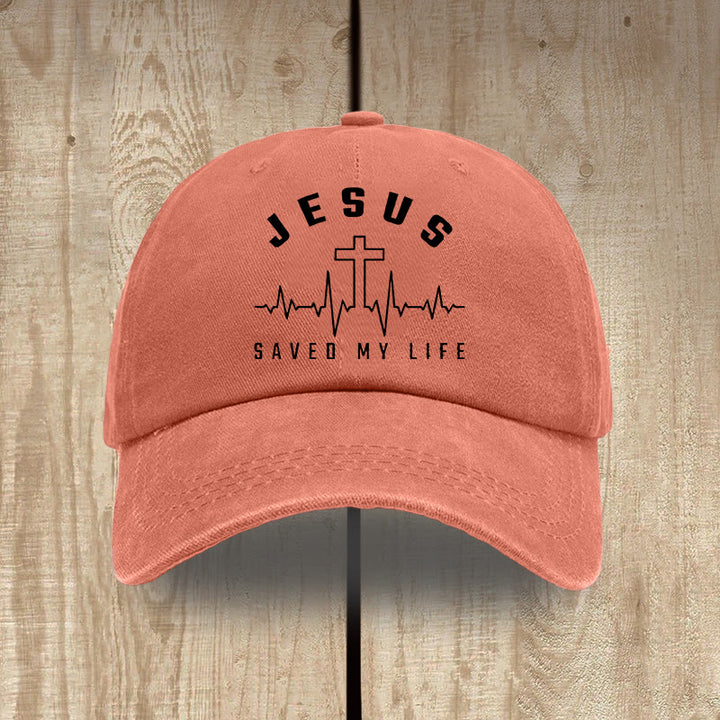 Christianartworkshop Unisex-Mütze aus gewaschener Baumwolle mit der Grafik „Jesus Saved My Life and Heartbeat“ - Orange - image 15