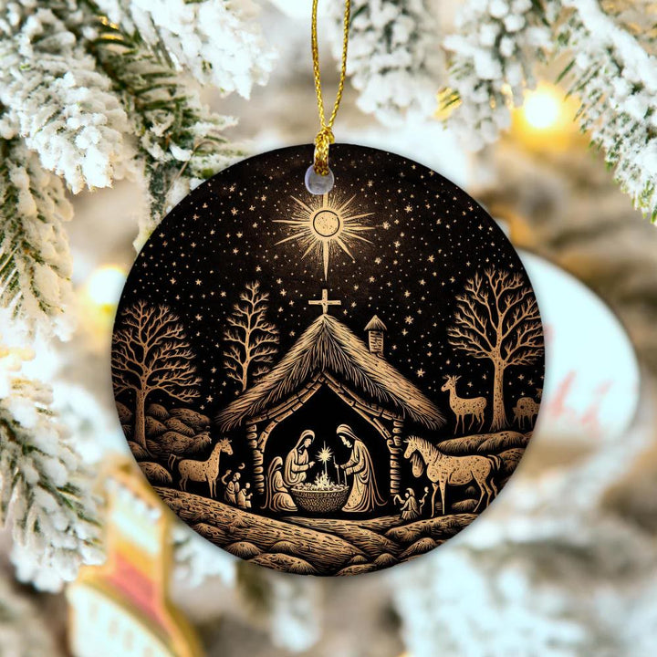 Christianartworkshop Schwarz & Goldene künstlerische Weihnachtskrippe, hängende Weihnachtsornamente - Keramik - image 1