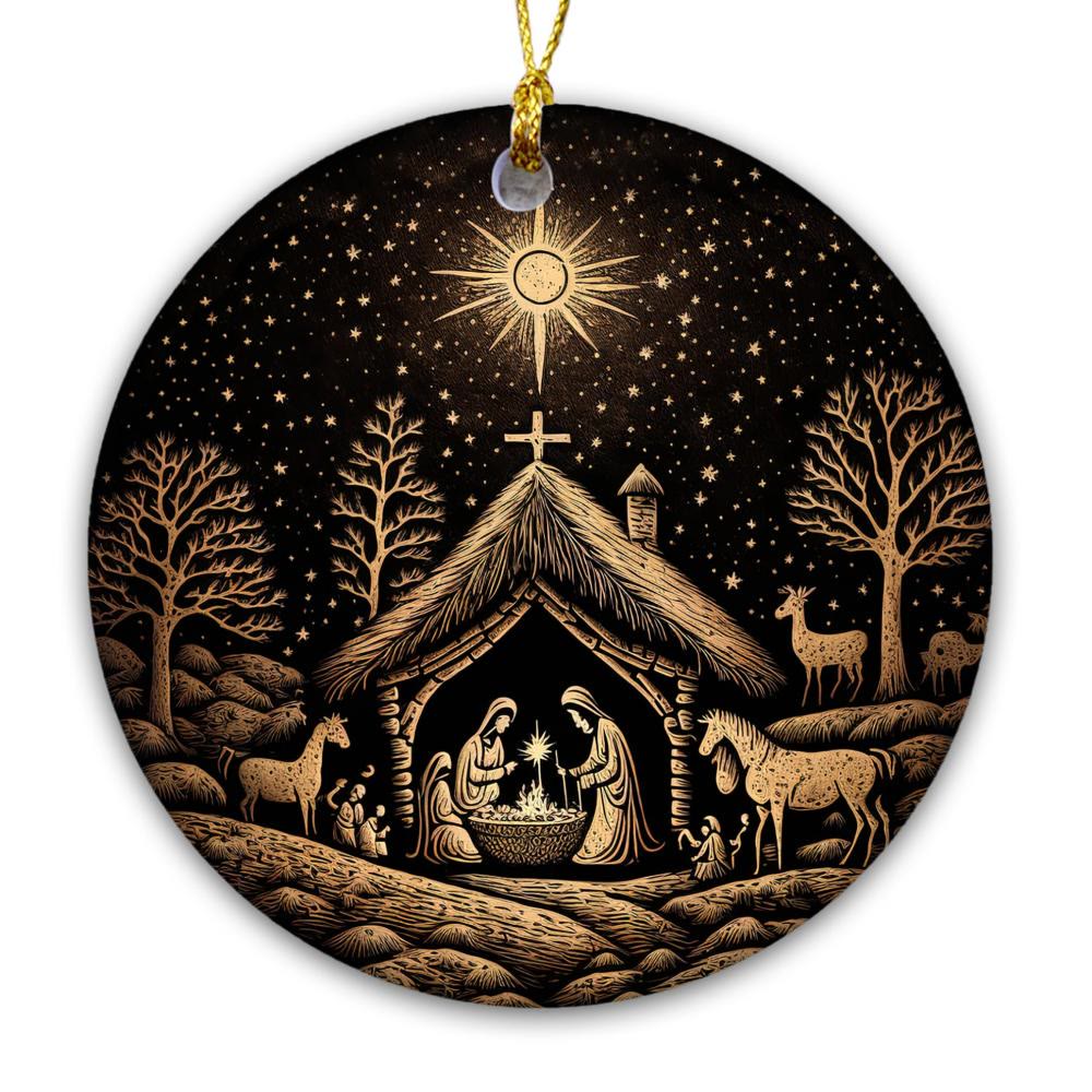Christianartworkshop Schwarz & Goldene künstlerische Weihnachtskrippe, hängende Weihnachtsornamente - image 3