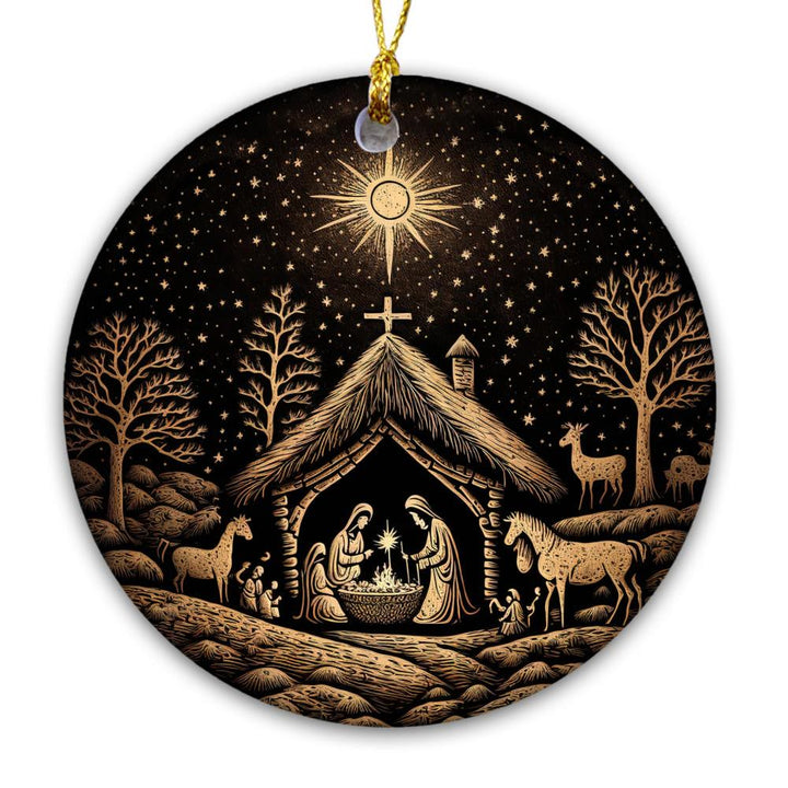 Christianartworkshop Schwarz & Goldene künstlerische Weihnachtskrippe, hängende Weihnachtsornamente - image 3