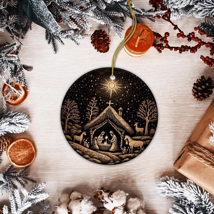 Christianartworkshop Schwarz & Goldene künstlerische Weihnachtskrippe, hängende Weihnachtsornamente - image 2
