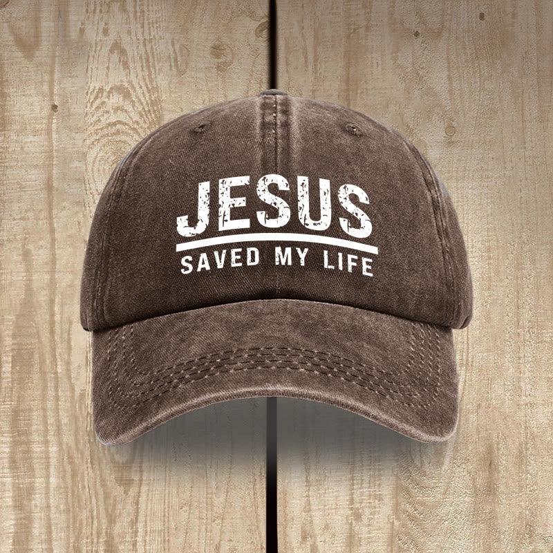 Christianartworkshop Bold Vintage Jesus Saved My Life Unisex Distressed Washed Cotton Hat - Kaffee - image 0