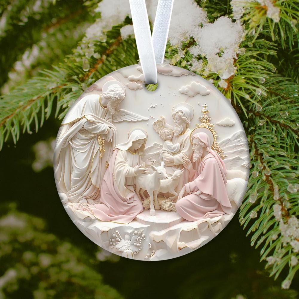 Christianartworkshop Skulpturale Weihnachtskrippe mit hängenden Ornamenten in Pastelltönen - Acryl - image 0