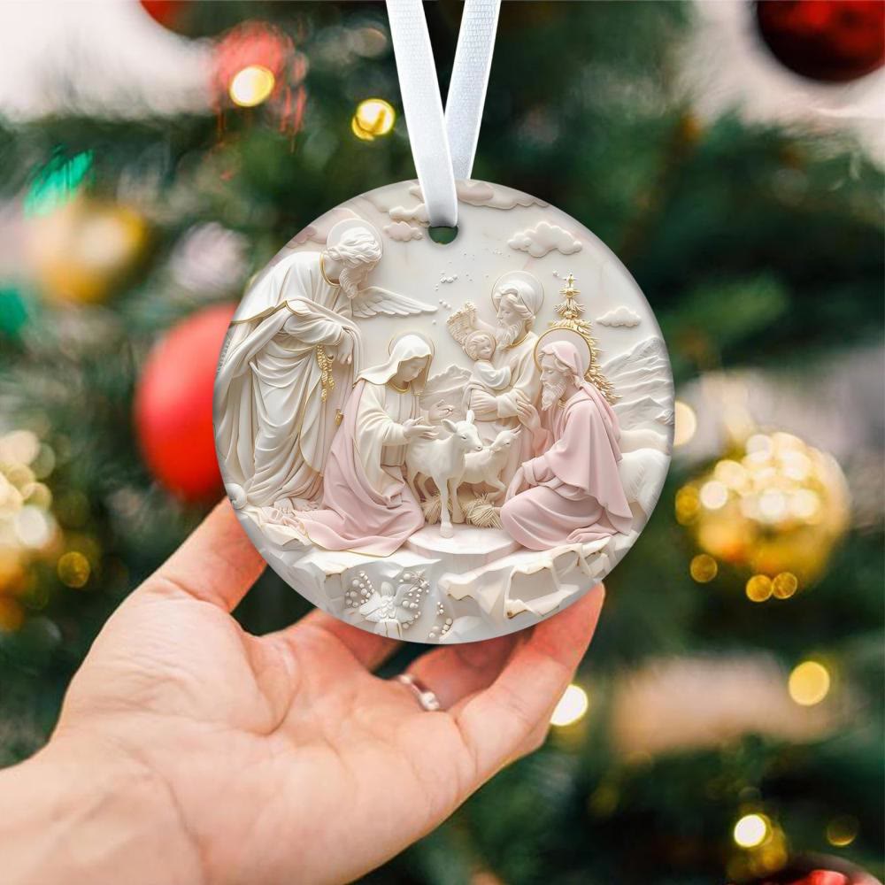 Christianartworkshop Skulpturale Weihnachtskrippe mit hängenden Ornamenten in Pastelltönen - Keramik - image 1