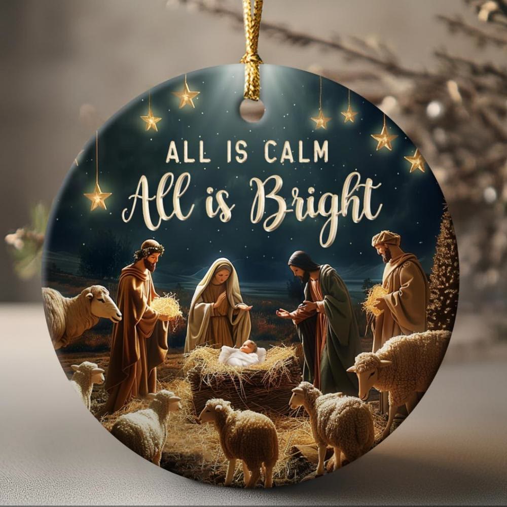 Christianartworkshop Gemütliche Krippe, „All is Calm All is Bright“, hängende Ornamente - image 1