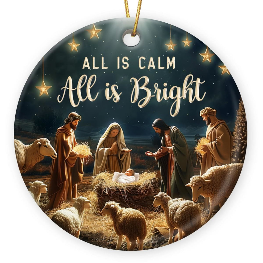 Christianartworkshop Gemütliche Krippe, „All is Calm All is Bright“, hängende Ornamente - image 5