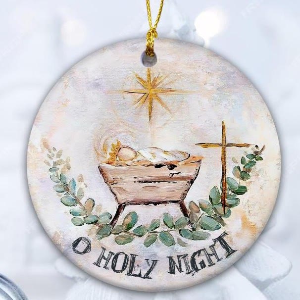 Christianartworkshop Aquarell O Heilige Nacht Krippe & Kreuz Weihnachtsschmuck zum Aufhängen - Keramik - image 1