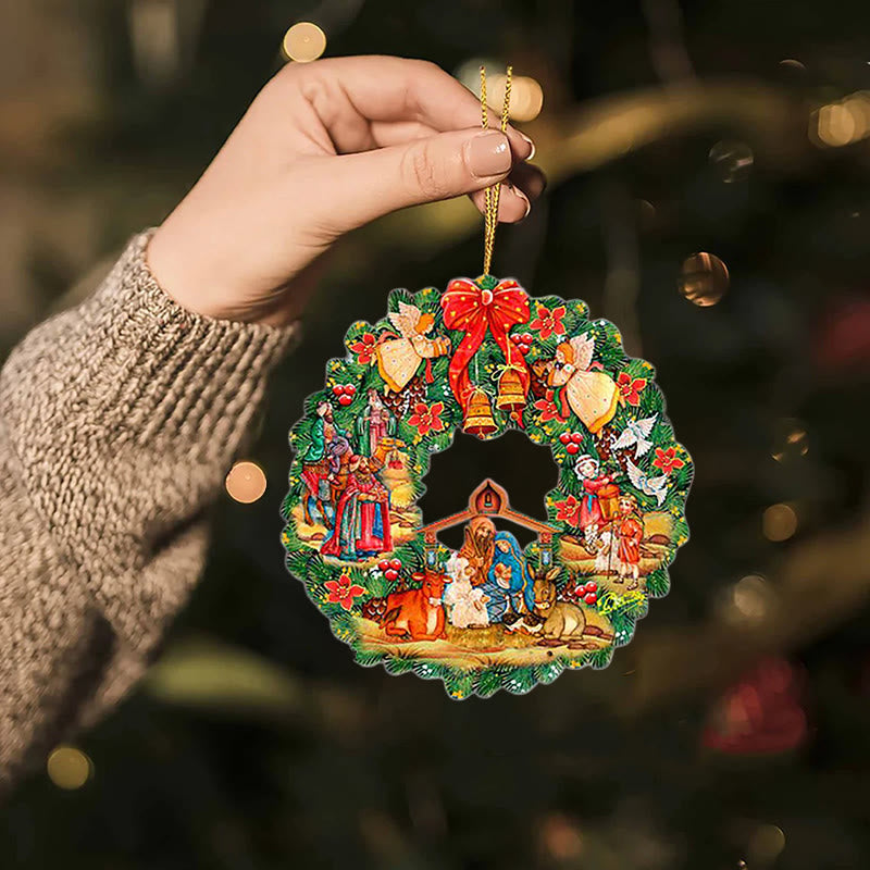 Christianartworkshop Weihnachtskrippe im farbigen Stil, Engel, Glocken, Kranz, Weihnachtskrippe, hängende Ornamente - image 7