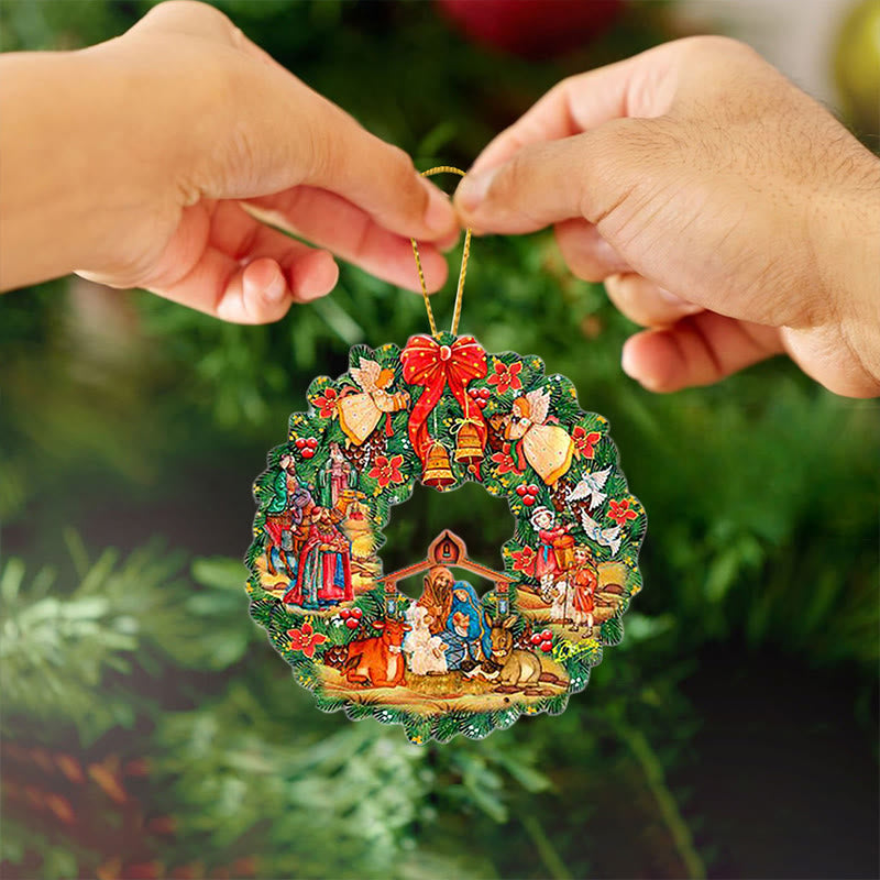 Christianartworkshop Weihnachtskrippe im farbigen Stil, Engel, Glocken, Kranz, Weihnachtskrippe, hängende Ornamente - image 8