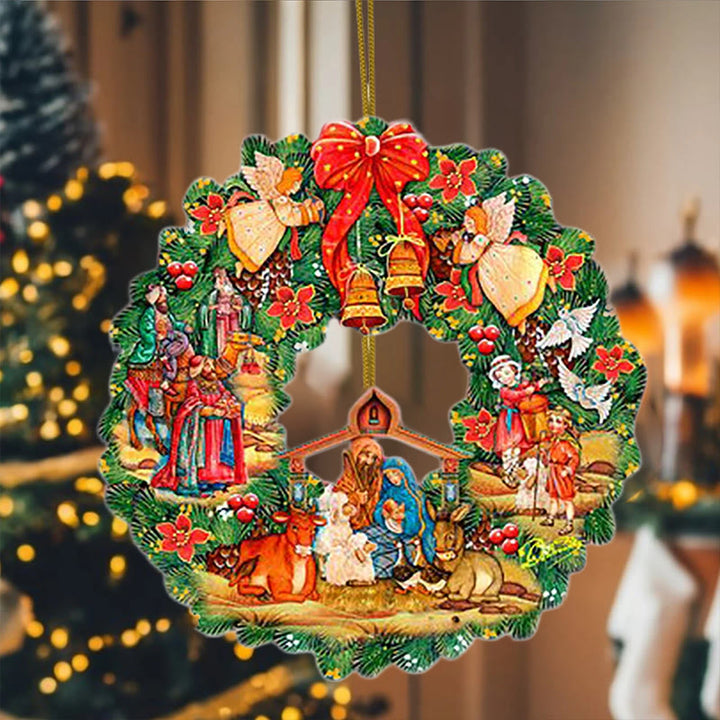 Christianartworkshop Weihnachtskrippe im farbigen Stil, Engel, Glocken, Kranz, Weihnachtskrippe, hängende Ornamente - image 5